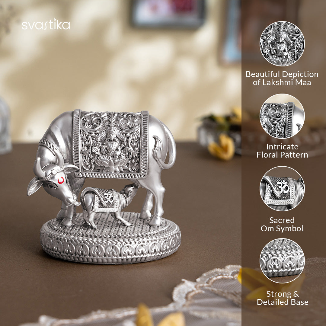 Kamdhenu Cow with Calf (Silver Plated) — view 9