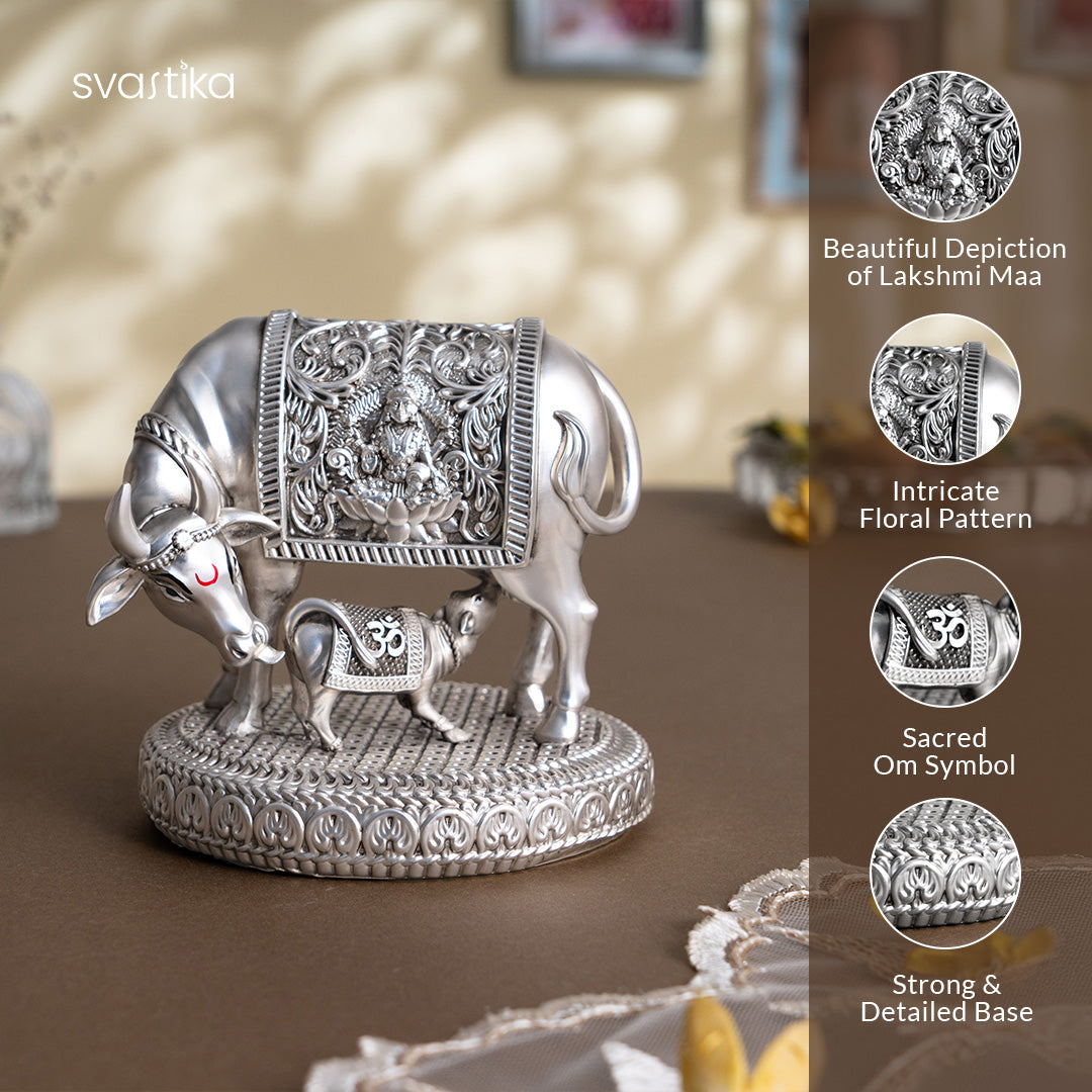 Kamdhenu Cow with Calf (Silver Plated) — view 15