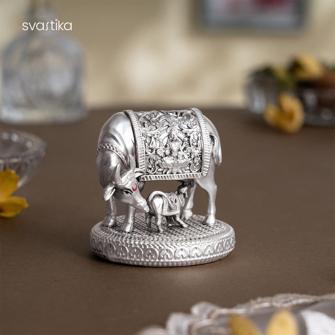 Kamdhenu Cow with Calf (Silver Plated) — view 4