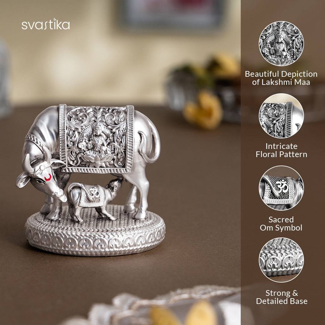 Kamdhenu Cow with Calf (Silver Plated) — view 2